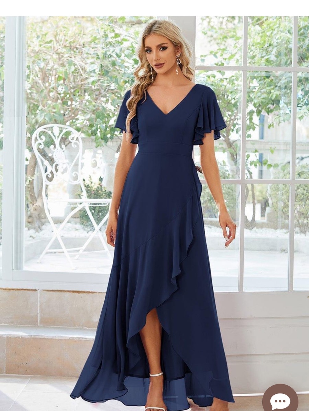 Ever-Pretty Navy V-Neck Ruffle Sleeve Maxi Dress